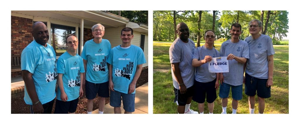 Two photos of a group of gentlemen participating in DE Special Olympics.