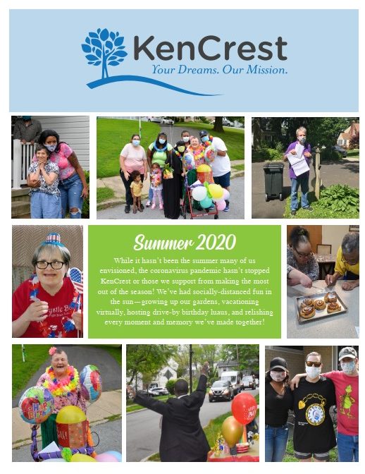 KenCrest Sumer 2020 newsletter with smiling faces and people in masks